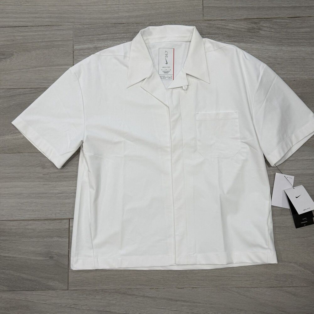 Nike 24.7 PerfectStretch Men’s M Dri-FIT UV Button-Up Shirt White NWT $100